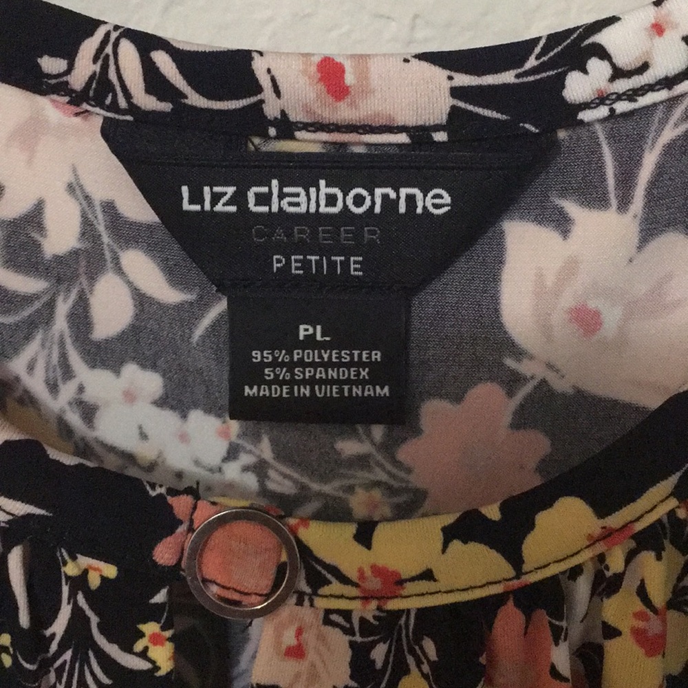 Liz Claiborne Career Petite PL blouse top  Floral - Picture 5 of 6